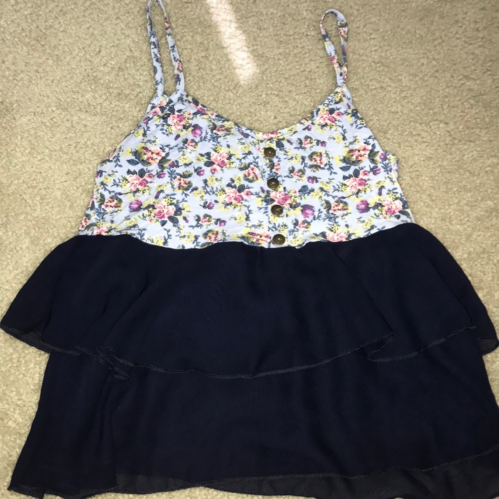 Floral and ruffle tank top.